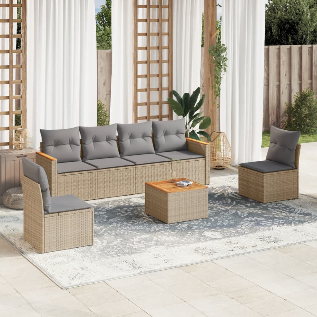 Set Divano da Giardino 7 pz con Cuscini Beige Misto Polyrattan - homemem39