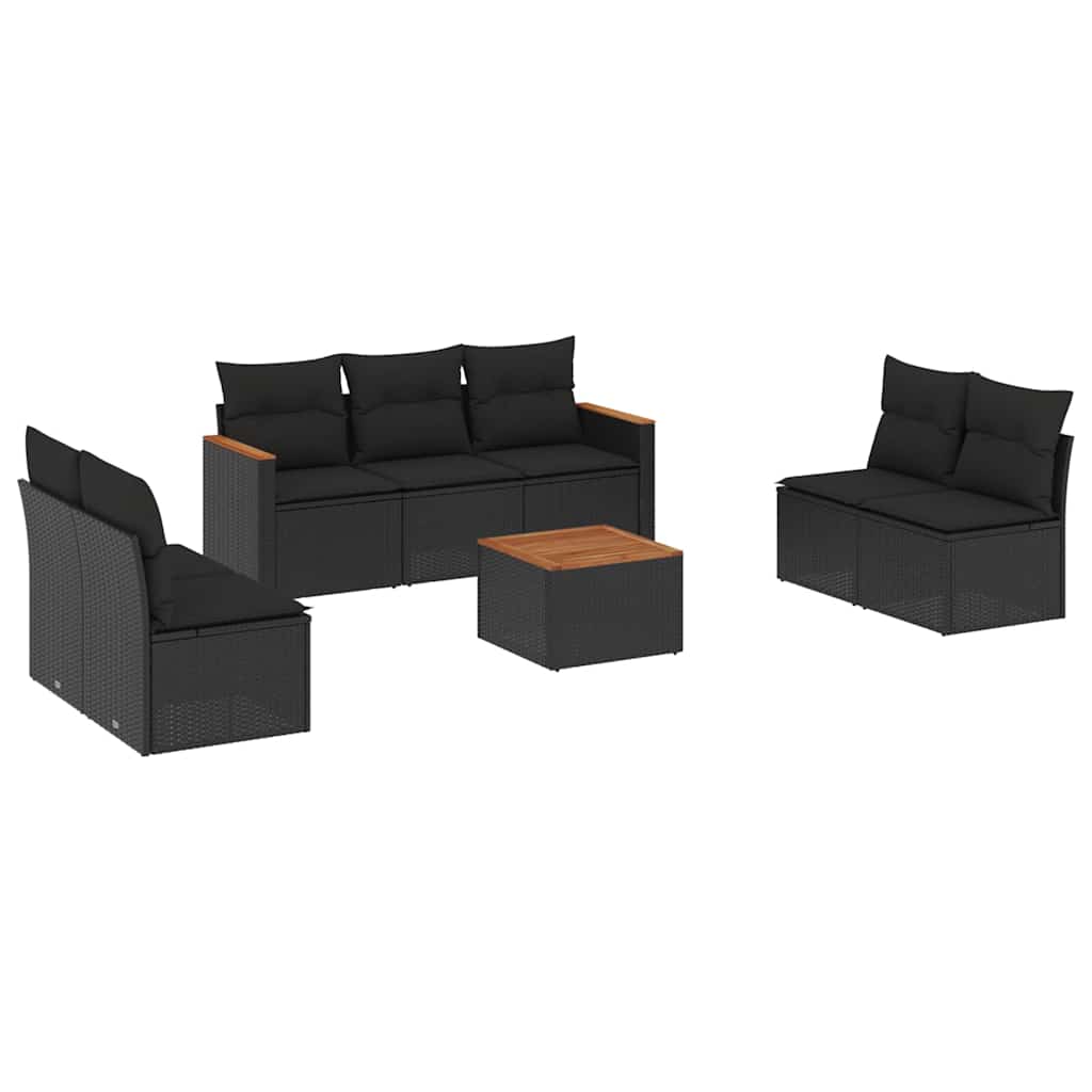 Set Divani da Giardino con Cuscini 8 pz Nero in Polyrattan | homemem39