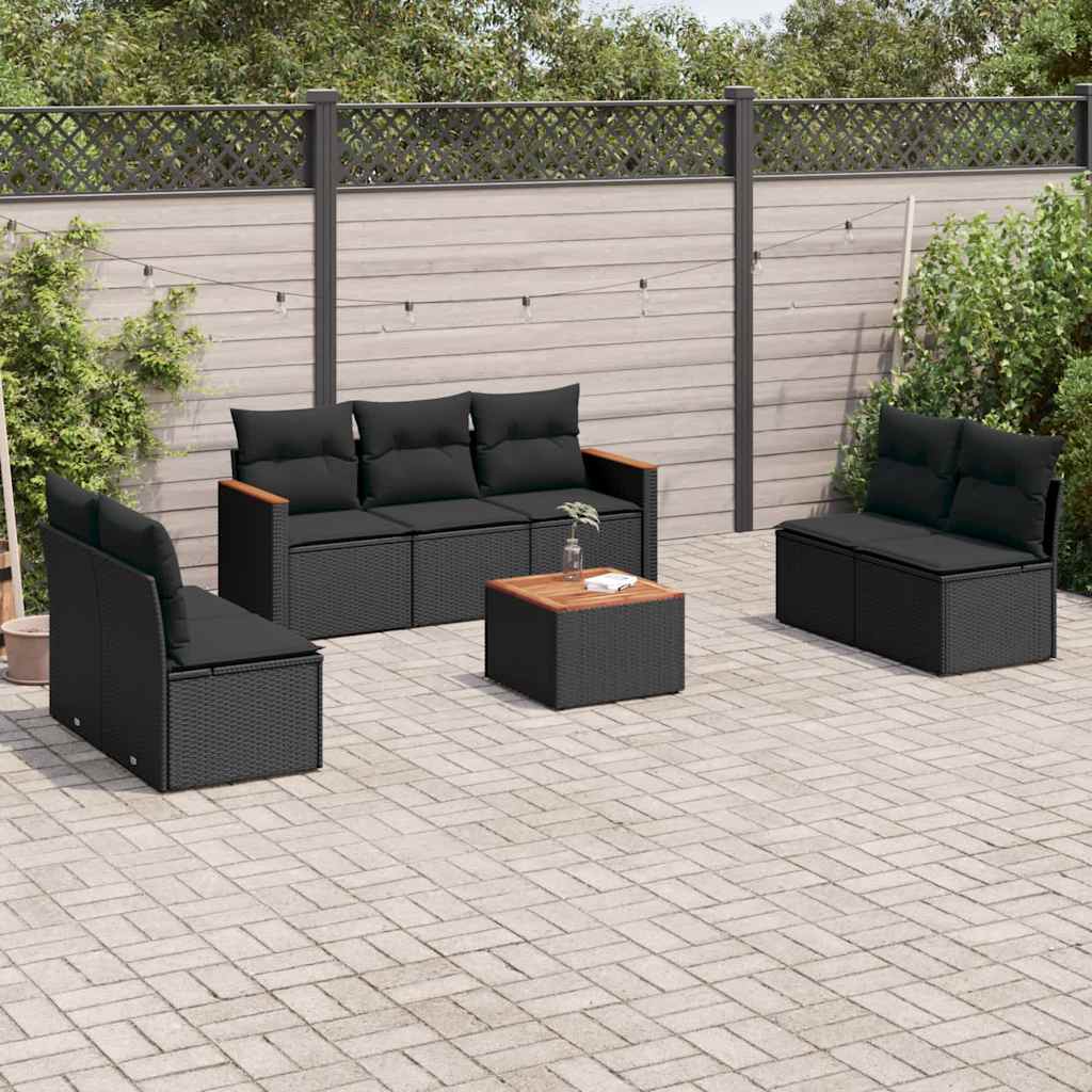 Set Divani da Giardino con Cuscini 8 pz Nero in Polyrattan | homemem39