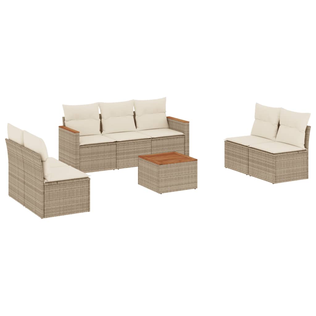 Set Divano da Giardino 8 pz con Cuscini Beige in Polyrattan - homemem39