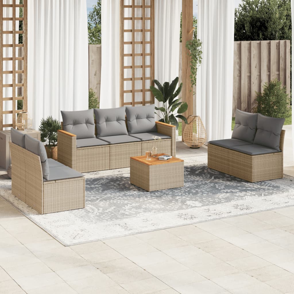 Set Divano da Giardino 8 pz con Cuscini Beige Misto Polyrattan - homemem39