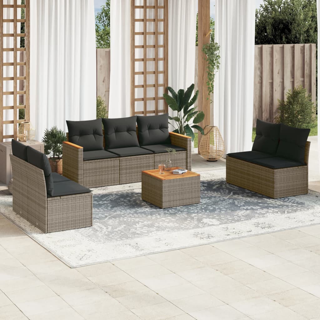 Set Divano da Giardino 8 pz con Cuscini Grigio in Polyrattan - homemem39