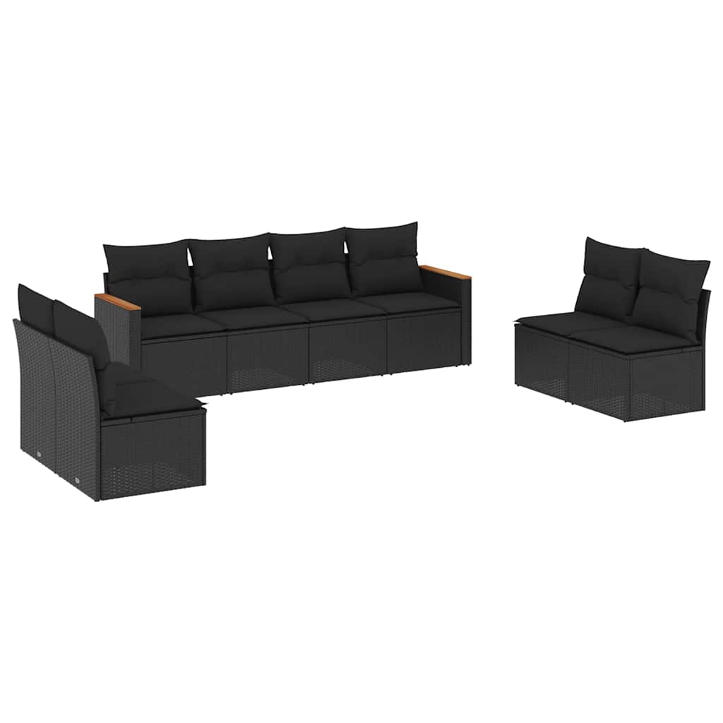 Set Divani da Giardino con Cuscini 8 pz Nero in Polyrattan | homemem39