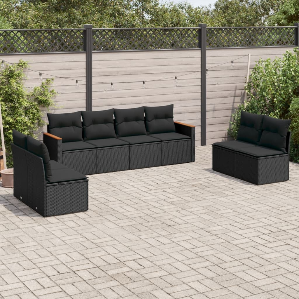 Set Divani da Giardino con Cuscini 8 pz Nero in Polyrattan - homemem39