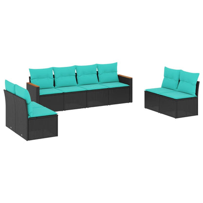 Set Divani da Giardino 8 pz con Cuscini Nero in Polyrattan