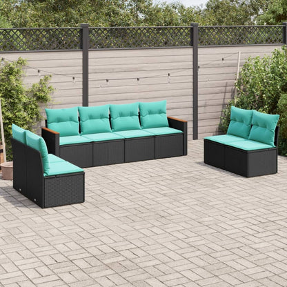 Set Divani da Giardino 8 pz con Cuscini Nero in Polyrattan