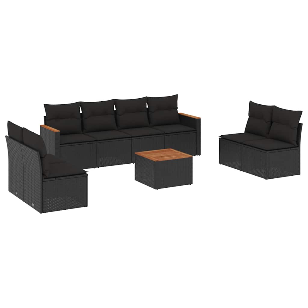 Set Divani da Giardino 9 pz con Cuscini Nero in Polyrattan | homemem39