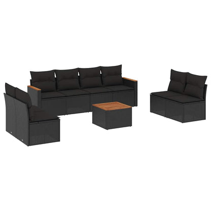 Set Divani da Giardino 9 pz con Cuscini Nero in Polyrattan | homemem39