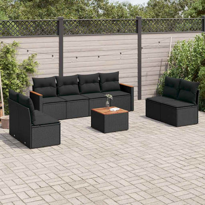 Set Divani da Giardino 9 pz con Cuscini Nero in Polyrattan | homemem39