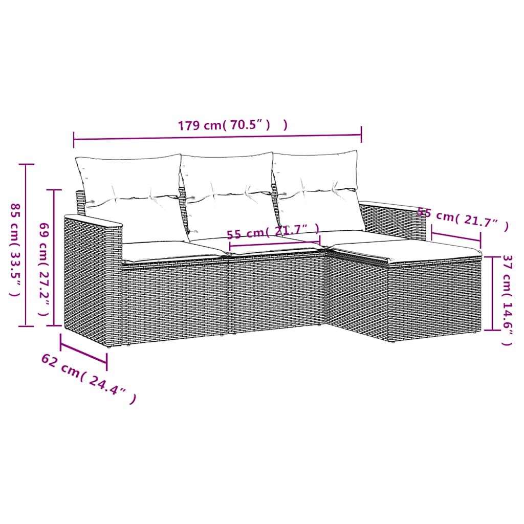 Set Divani da Giardino 4 pz con Cuscini Nero in Polyrattan | homemem39