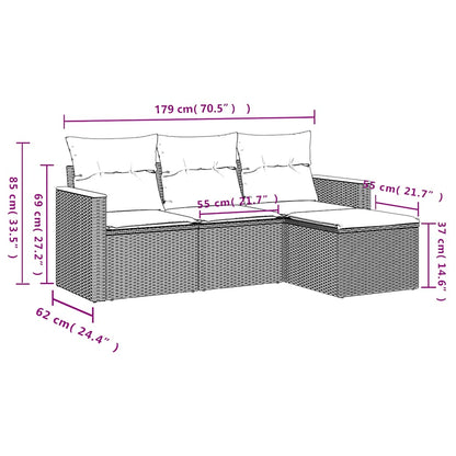 Set Divani da Giardino 4 pz con Cuscini Nero in Polyrattan | homemem39