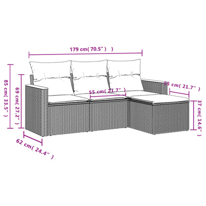 Set Divani da Giardino 4 pz con Cuscini Nero in Polyrattan | homemem39