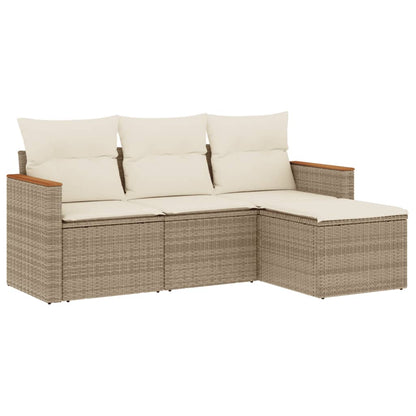 Set Divano da Giardino 4 pz con Cuscini Beige in Polyrattan - homemem39