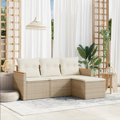 Set Divano da Giardino 4 pz con Cuscini Beige in Polyrattan - homemem39