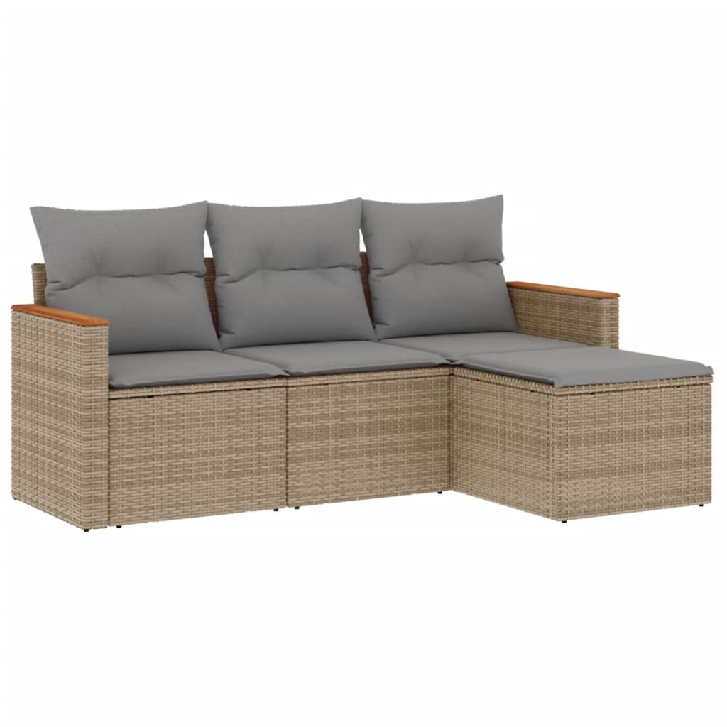Set Divano da Giardino 4 pz con Cuscini Beige Misto Polyrattan - homemem39
