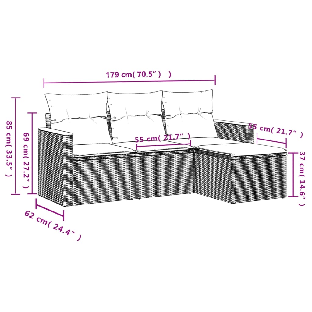 Set Divano da Giardino 4 pz con Cuscini Beige Misto Polyrattan | homemem39