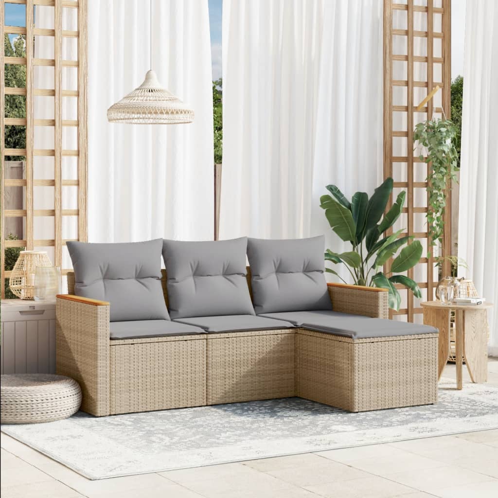 Set Divano da Giardino 4 pz con Cuscini Beige Misto Polyrattan | homemem39