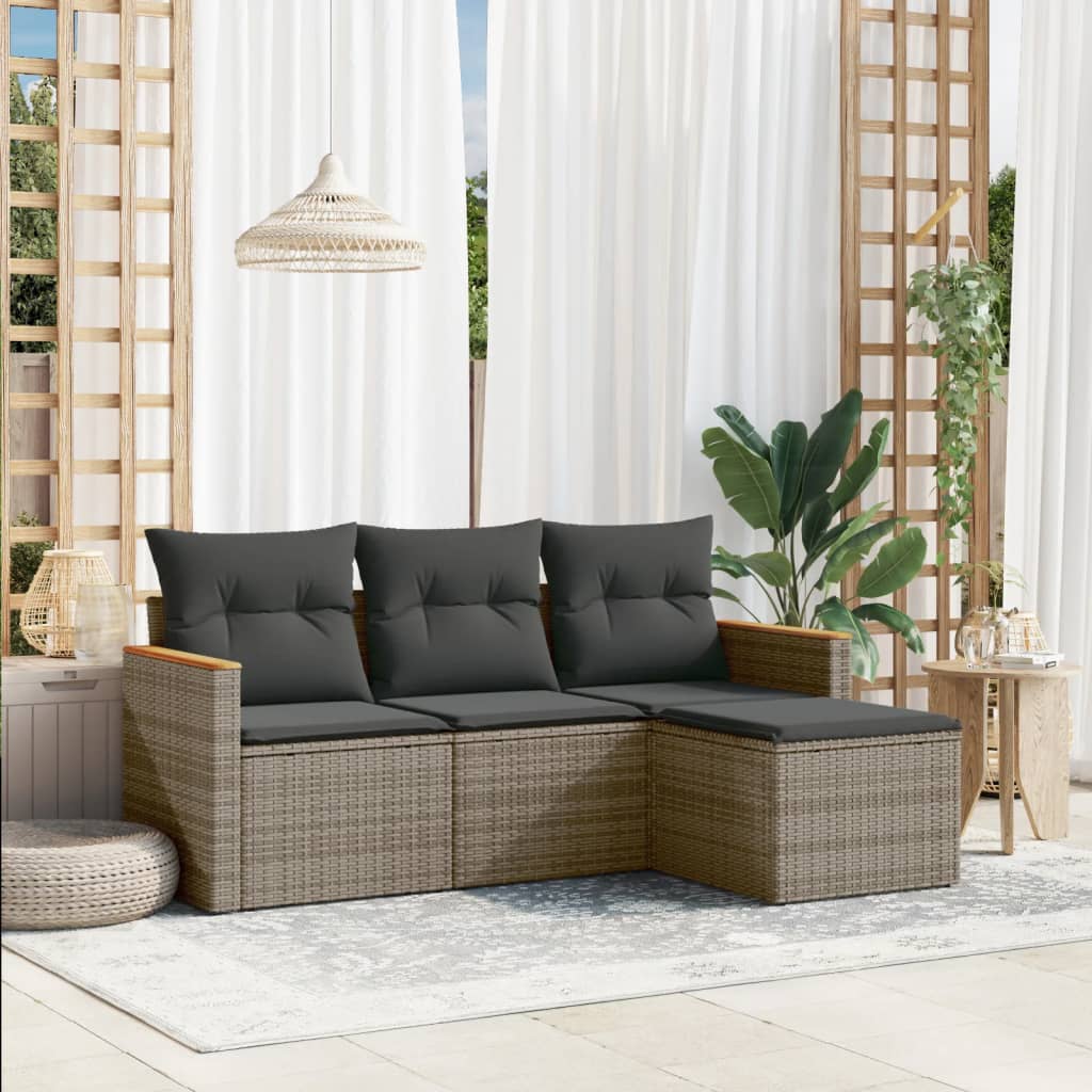 Set Divani da Giardino 4 pz con Cuscini in Polyrattan Grigio | homemem39