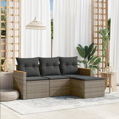 Set Divani da Giardino 4 pz con Cuscini in Polyrattan Grigio | homemem39