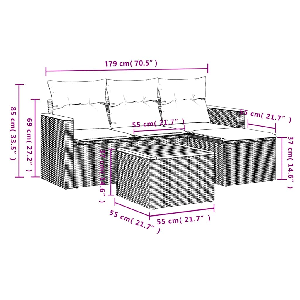 Set Divani da Giardino 5 pz con Cuscini in Polyrattan Nero | homemem39