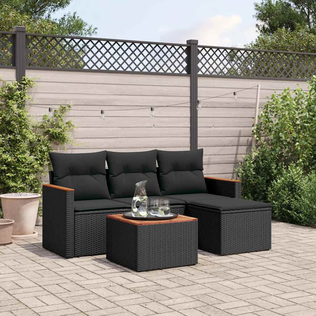 Set Divani da Giardino 5 pz con Cuscini in Polyrattan Nero | homemem39
