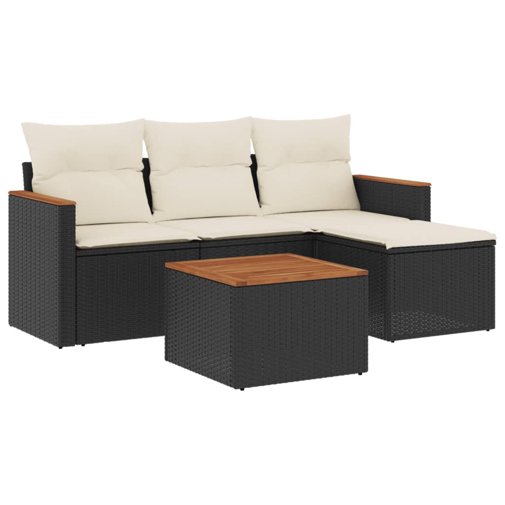 Set Divani da Giardino 5 pz con Cuscini in Polyrattan Nero - homemem39