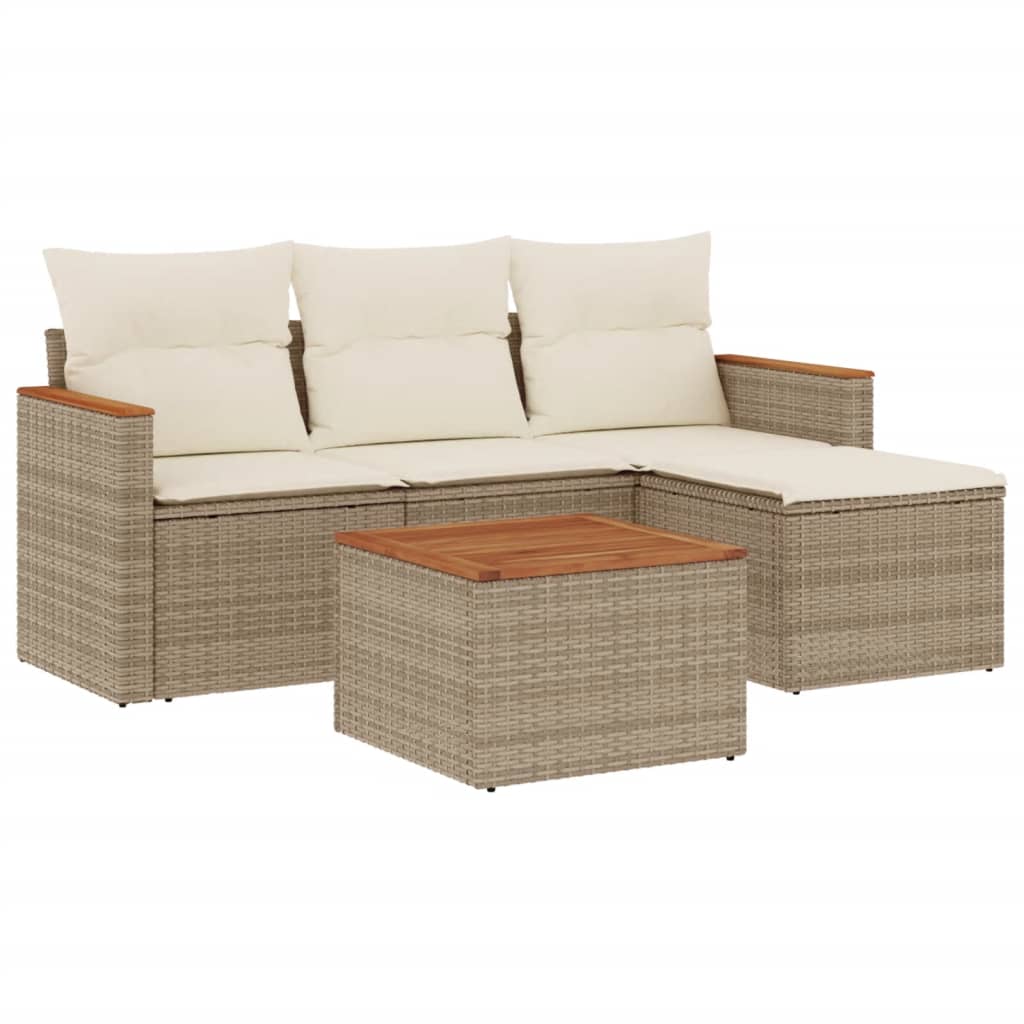 Set Divano da Giardino 5 pz con Cuscini Beige in Polyrattan - homemem39