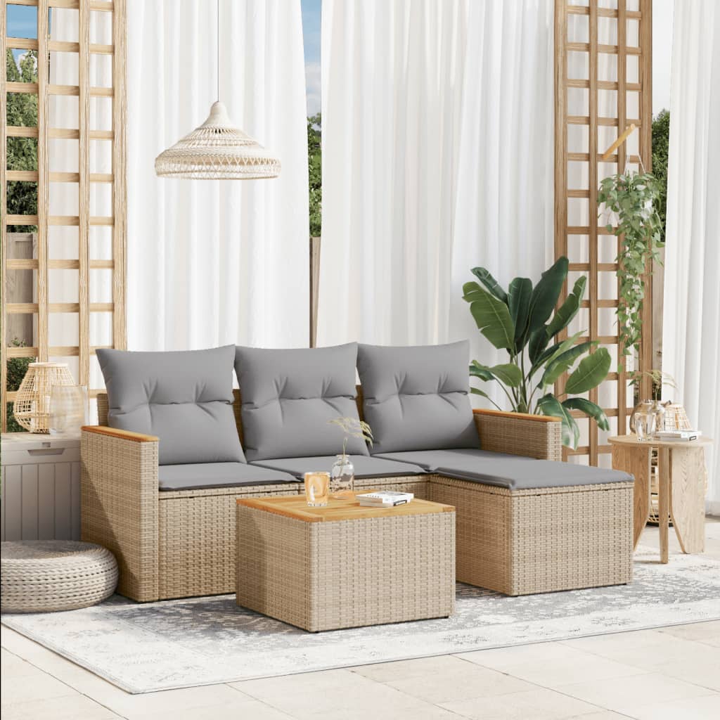 Set Divano da Giardino 5 pz con Cuscini Beige Misto Polyrattan - homemem39