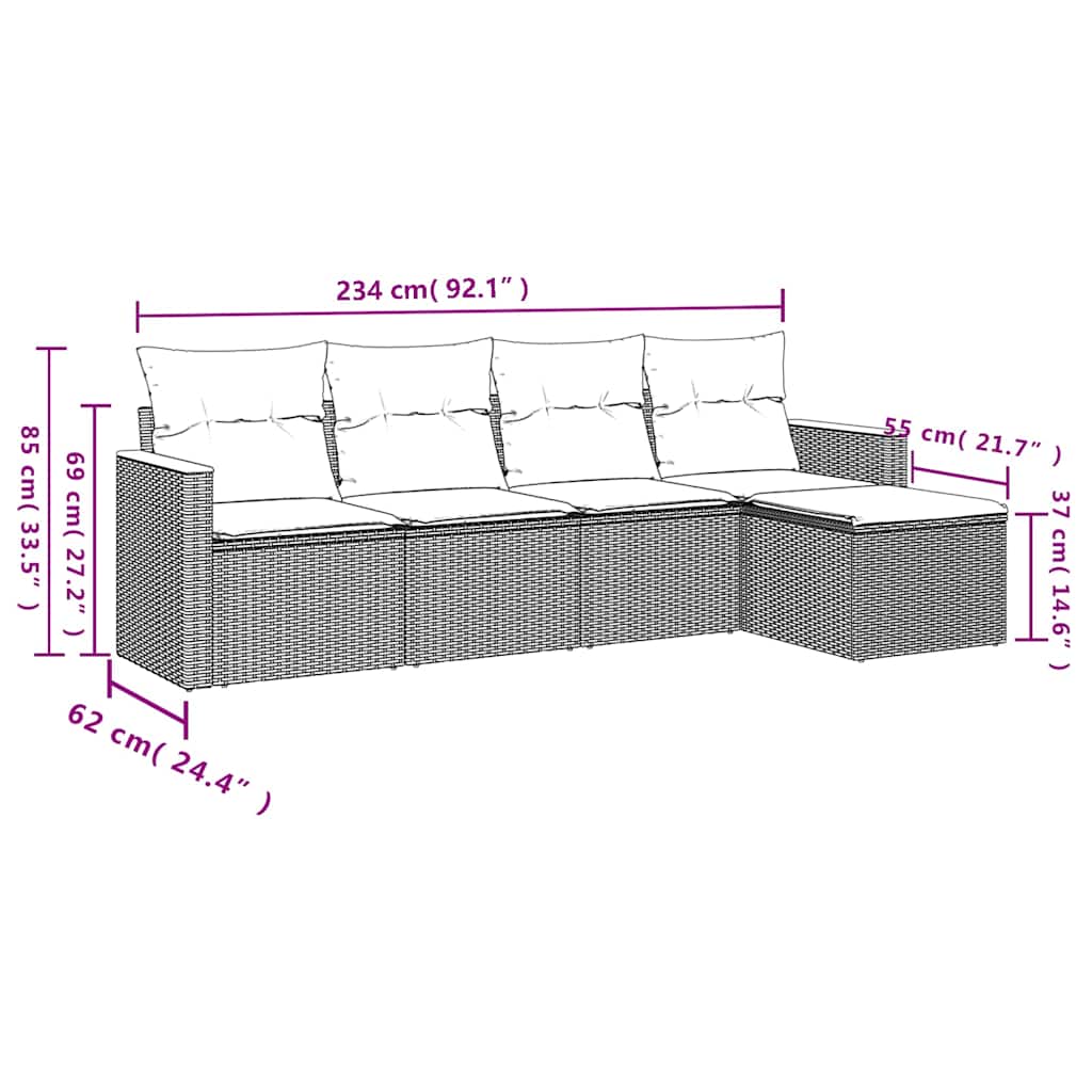 Set Divani da Giardino 5 pz con Cuscini in Polyrattan Nero | homemem39