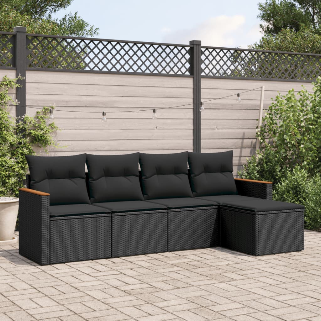 Set Divani da Giardino 5 pz con Cuscini in Polyrattan Nero | homemem39