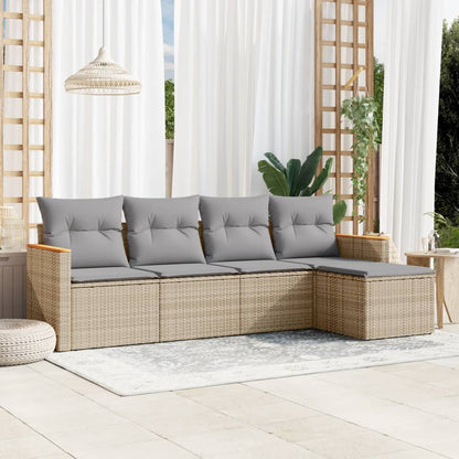 Set Divano da Giardino 5 pz con Cuscini Beige Misto Polyrattan - homemem39
