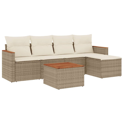 Set Divano da Giardino 6 pz con Cuscini Beige in Polyrattan - homemem39