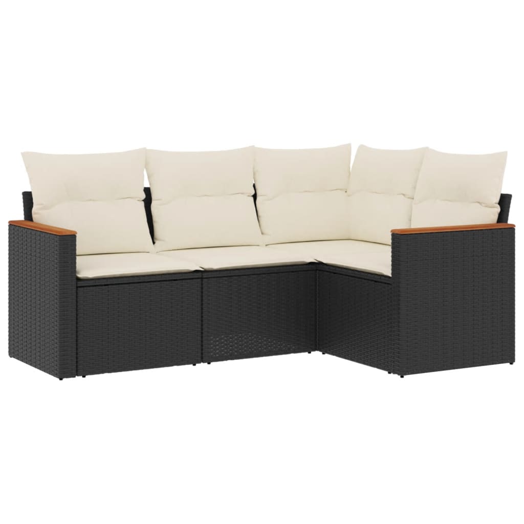 Set Divani da Giardino 4 pz con Cuscini Nero in Polyrattan | homemem39