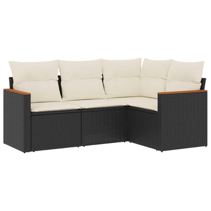 Set Divani da Giardino 4 pz con Cuscini Nero in Polyrattan | homemem39