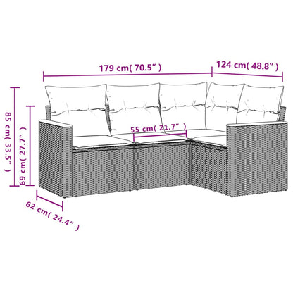 Set Divani da Giardino 4 pz con Cuscini Nero in Polyrattan | homemem39