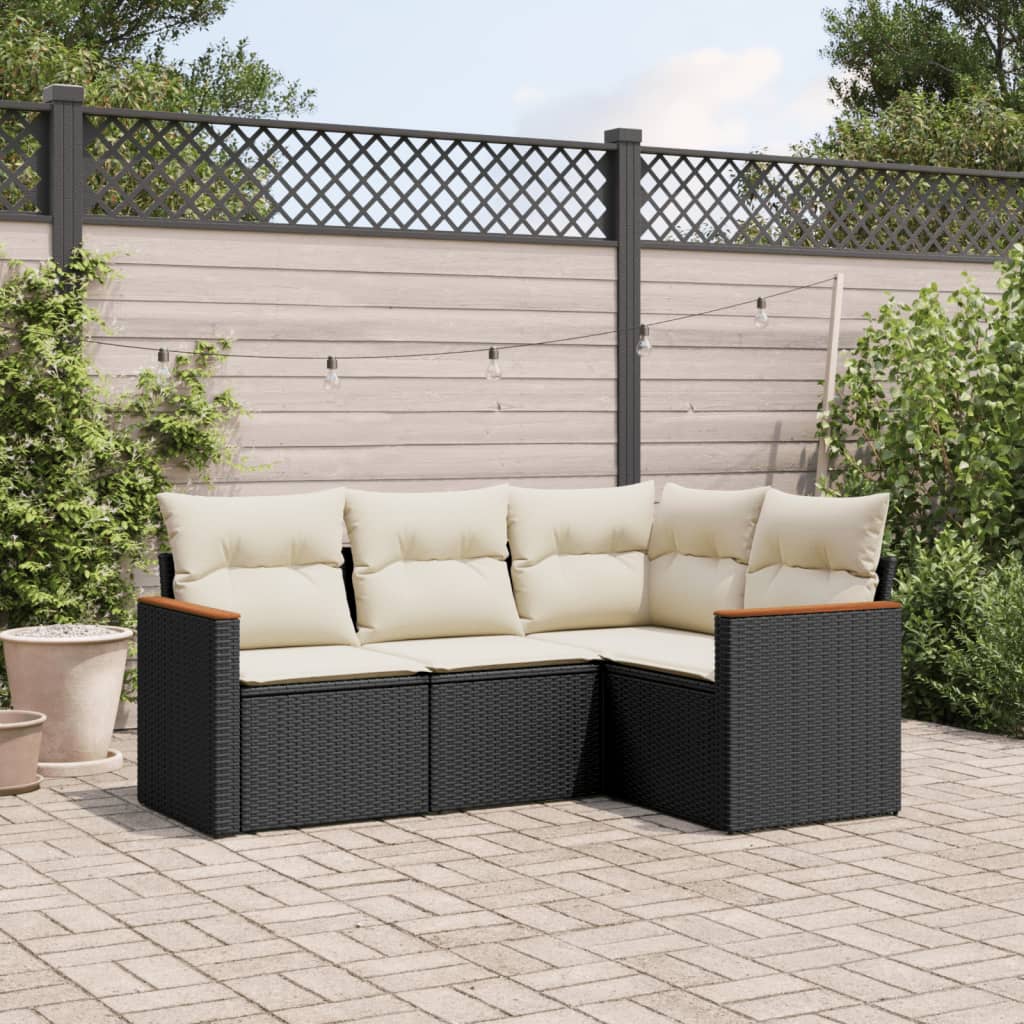 Set Divani da Giardino 4 pz con Cuscini Nero in Polyrattan | homemem39