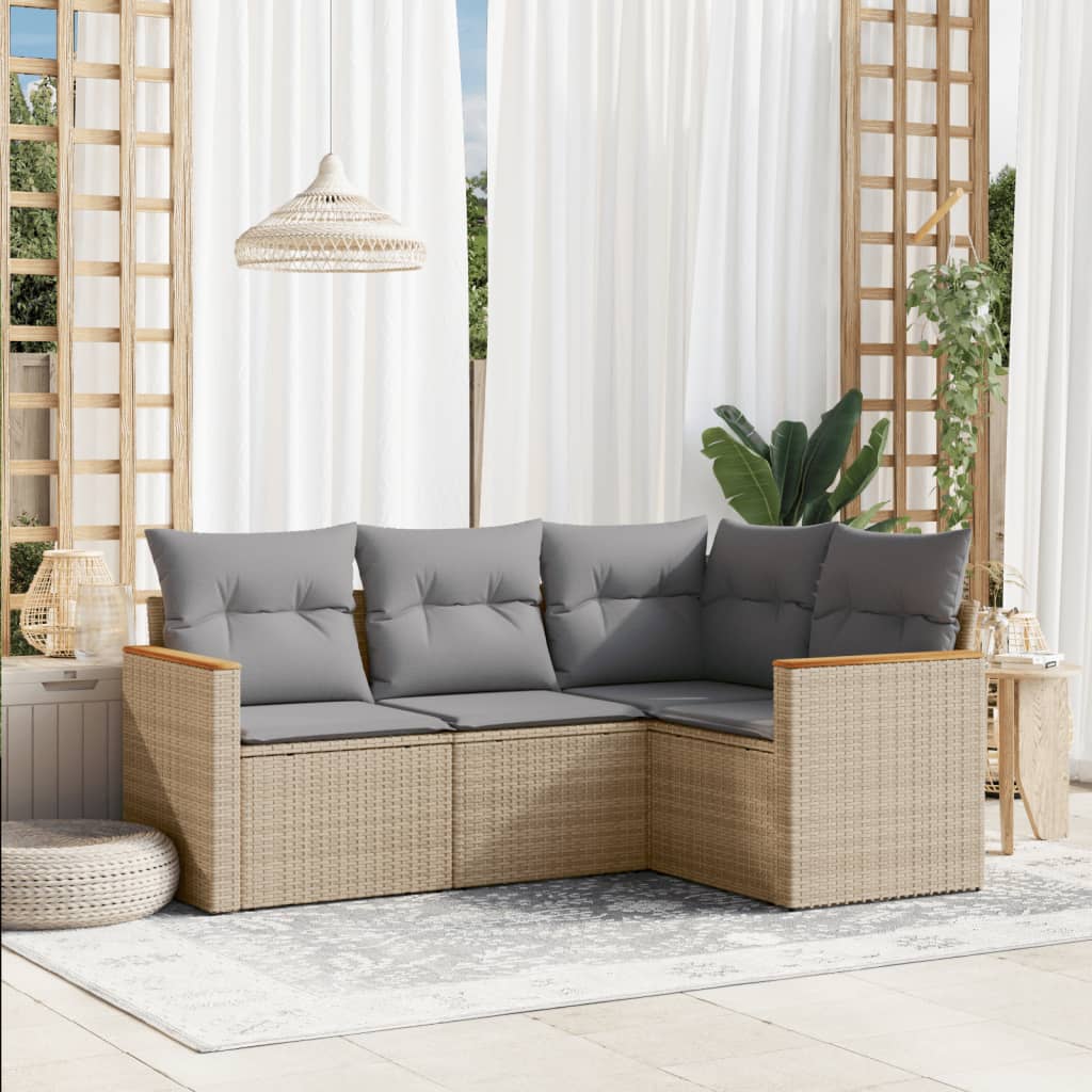 Set Divano da Giardino 4 pz con Cuscini Beige Misto Polyrattan - homemem39