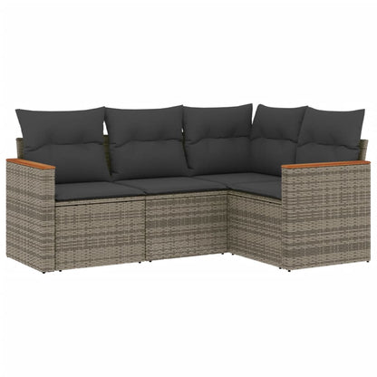 Set Divani da Giardino 4 pz con Cuscini in Polyrattan Grigio