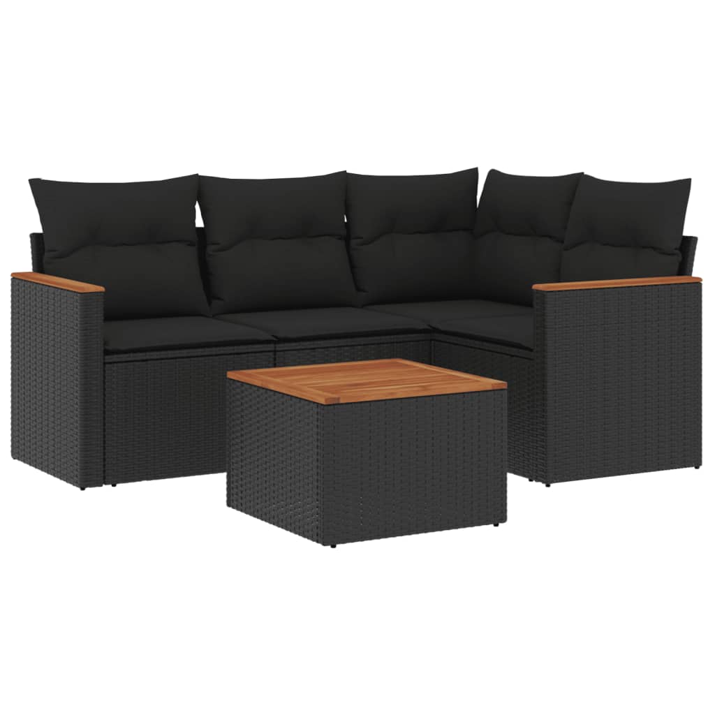 Set Divani da Giardino 5 pz con Cuscini in Polyrattan Nero | homemem39