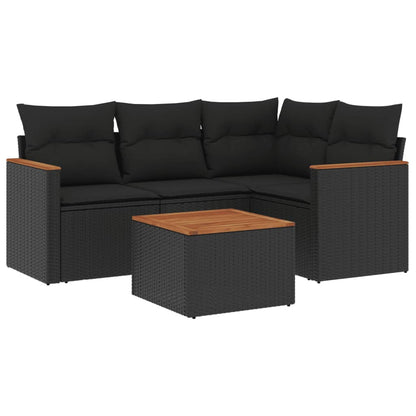 Set Divani da Giardino 5 pz con Cuscini in Polyrattan Nero | homemem39