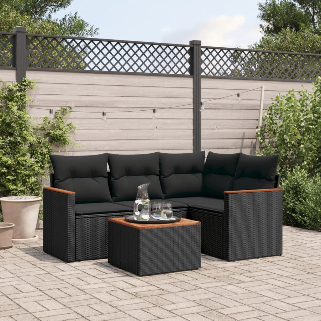 Set Divani da Giardino 5 pz con Cuscini in Polyrattan Nero | homemem39