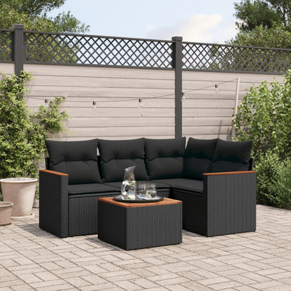 Set Divani da Giardino 5 pz con Cuscini in Polyrattan Nero | homemem39