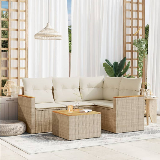 Set Divano da Giardino 5 pz con Cuscini Beige in Polyrattan - homemem39
