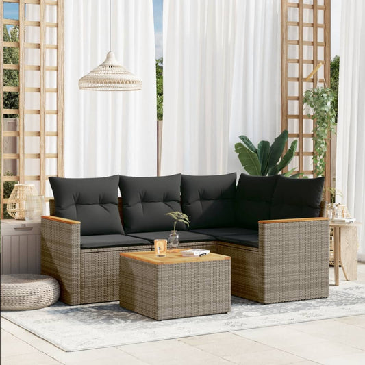 Set Divano da Giardino 5 pz con Cuscini Grigio in Polyrattan - homemem39