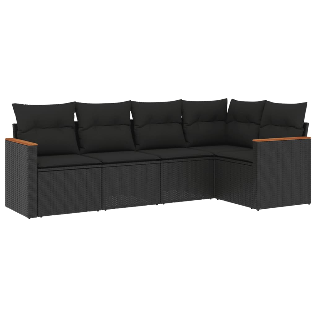 Set Divani da Giardino 5 pz con Cuscini in Polyrattan Nero | homemem39