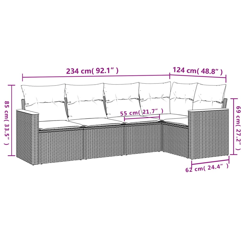 Set Divani da Giardino 5 pz con Cuscini in Polyrattan Nero | homemem39