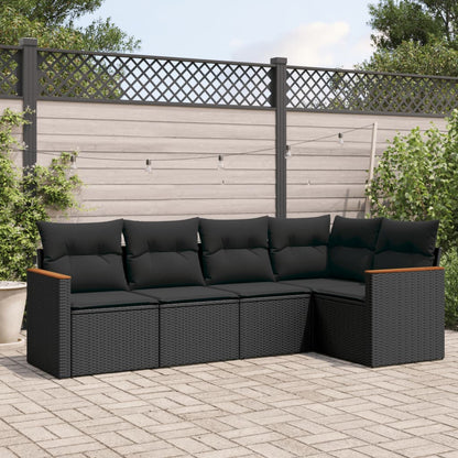 Set Divani da Giardino 5 pz con Cuscini in Polyrattan Nero | homemem39
