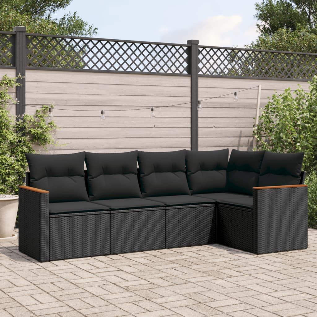 Set Divani da Giardino 5 pz con Cuscini in Polyrattan Nero - homemem39