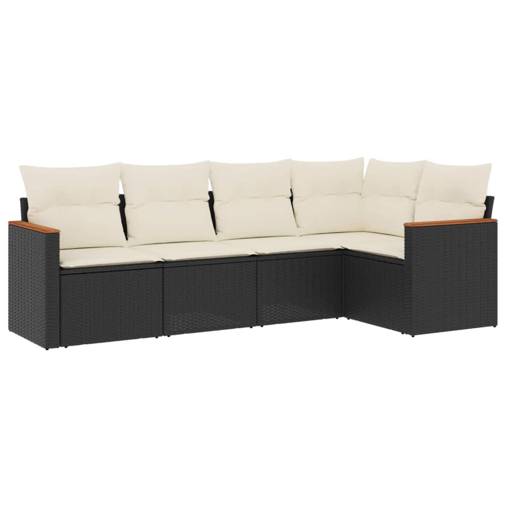 Set Divani da Giardino 5 pz con Cuscini in Polyrattan Nero - homemem39
