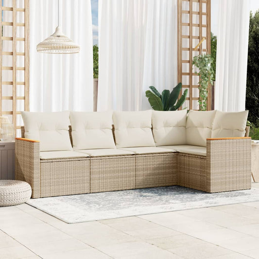 Set Divano da Giardino 5 pz con Cuscini Beige in Polyrattan - homemem39